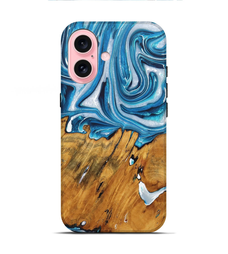 iPhone 16 Wood+Resin Live Edge Phone Case - Matias (Blue, 722768)