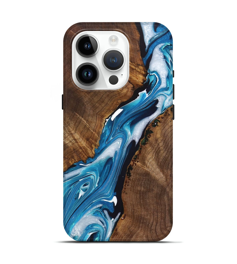 iPhone 15 Pro Wood+Resin Live Edge Phone Case - Charles (Blue, 722769)