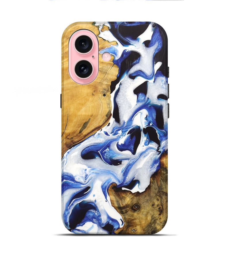 iPhone 16 Wood+Resin Live Edge Phone Case - Lucille (Blue, 722770)