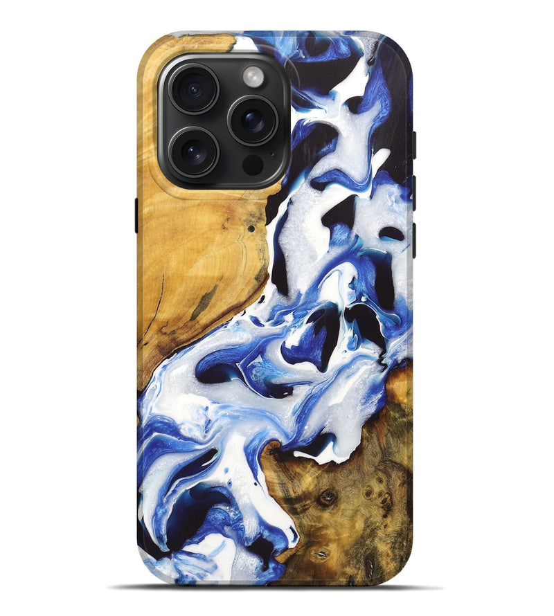 iPhone 16 Pro Max Wood+Resin Live Edge Phone Case - Lucille (Blue, 722770)