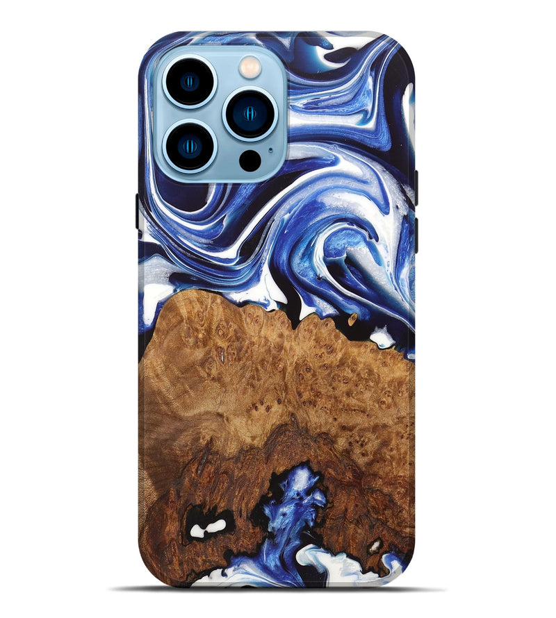 iPhone 14 Pro Max Wood+Resin Live Edge Phone Case - Adelyn (Blue, 722771)