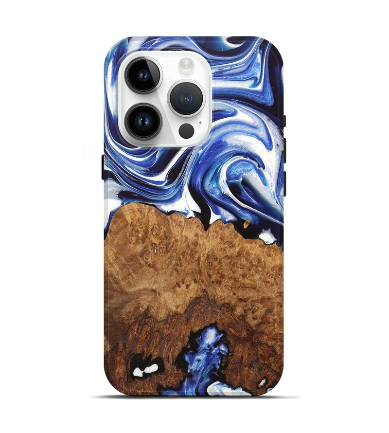 iPhone 15 Pro Wood+Resin Live Edge Phone Case - Adelyn (Blue, 722771)