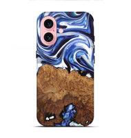 iPhone 16 Wood+Resin Live Edge Phone Case - Adelyn (Blue, 722771)