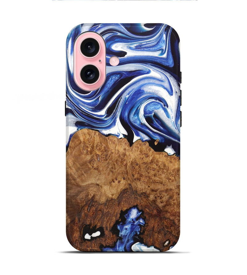 iPhone 16 Wood+Resin Live Edge Phone Case - Adelyn (Blue, 722771)