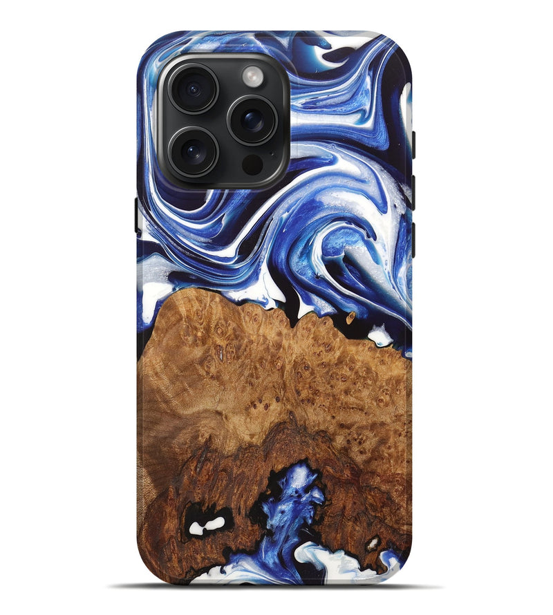 iPhone 16 Pro Max Wood+Resin Live Edge Phone Case - Adelyn (Blue, 722771)