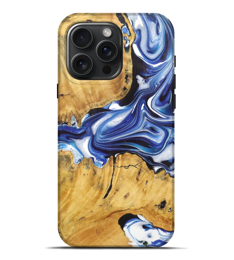 iPhone 16 Pro Max Wood+Resin Live Edge Phone Case - Callie (Blue, 722772)