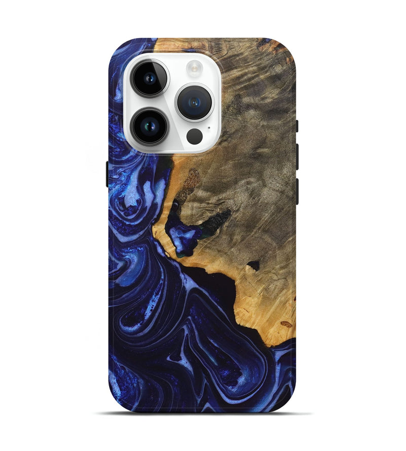 iPhone 15 Pro Wood+Resin Live Edge Phone Case - Colleen (Blue, 722773)