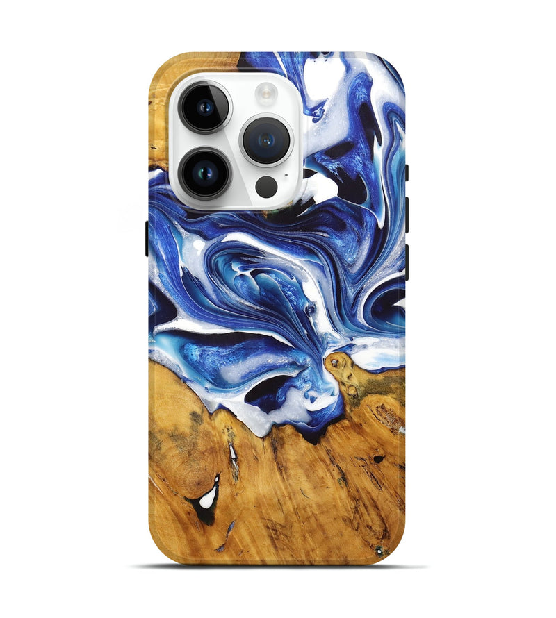 iPhone 15 Pro Wood+Resin Live Edge Phone Case - Fatima (Blue, 722774)