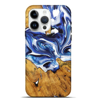 iPhone 15 Pro Max Wood+Resin Live Edge Phone Case - Fatima (Blue, 722774)