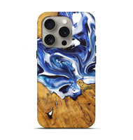 iPhone 16 Pro Wood+Resin Live Edge Phone Case - Fatima (Blue, 722774)