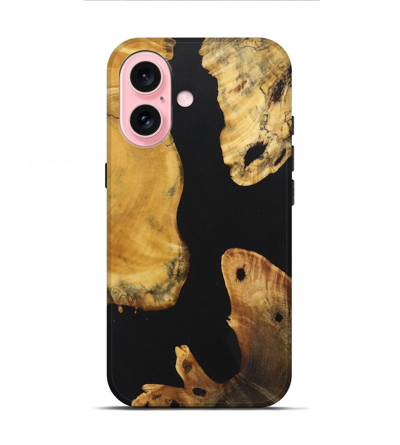 iPhone 16 Wood+Resin Live Edge Phone Case - Carolyn (Pure Black, 722779)