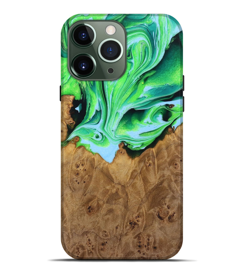 iPhone 13 Pro Max Wood+Resin Live Edge Phone Case - Haylee (Green, 722786)