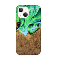 iPhone 14 Wood+Resin Live Edge Phone Case - Haylee (Green, 722786)