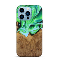 iPhone 14 Pro Wood+Resin Live Edge Phone Case - Haylee (Green, 722786)