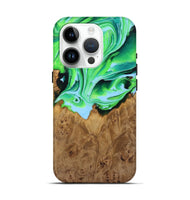 iPhone 15 Pro Wood+Resin Live Edge Phone Case - Haylee (Green, 722786)