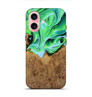 iPhone 16 Wood+Resin Live Edge Phone Case - Haylee (Green, 722786)