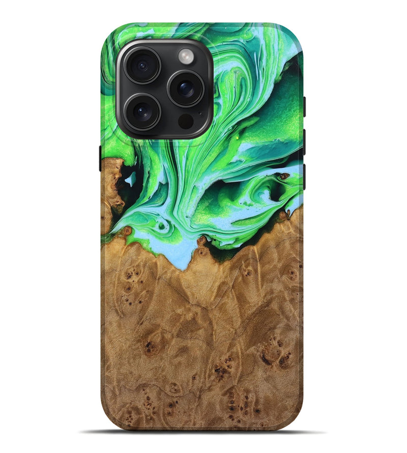 iPhone 16 Pro Max Wood+Resin Live Edge Phone Case - Haylee (Green, 722786)