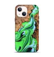 iPhone 14 Wood+Resin Live Edge Phone Case - Oaklynn (Green, 722787)