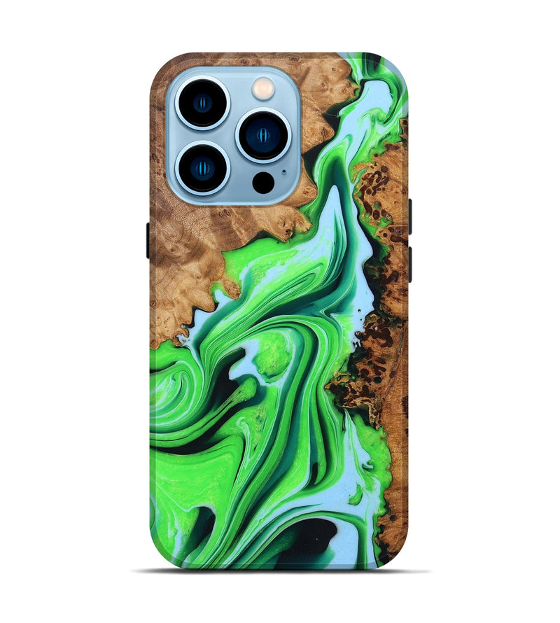 iPhone 14 Pro Wood+Resin Live Edge Phone Case - Oaklynn (Green, 722787)