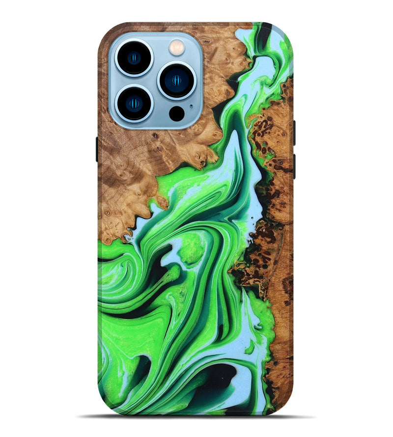 iPhone 14 Pro Max Wood+Resin Live Edge Phone Case - Oaklynn (Green, 722787)