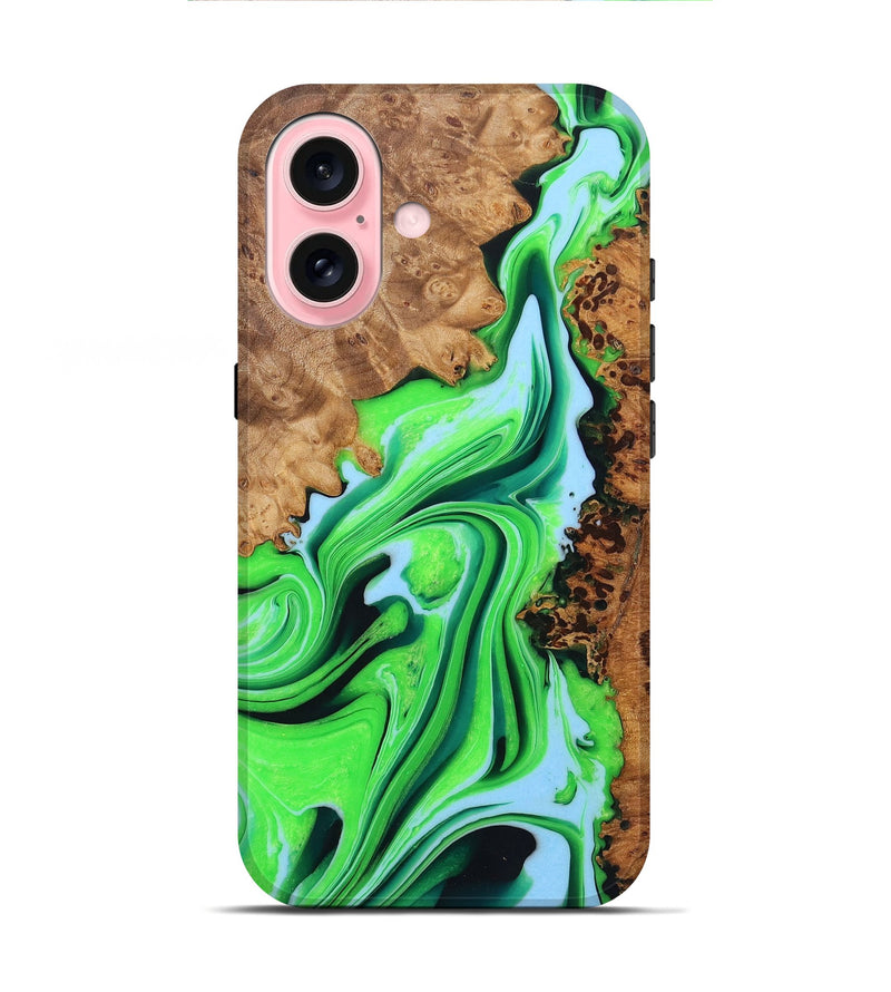 iPhone 16 Wood+Resin Live Edge Phone Case - Oaklynn (Green, 722787)