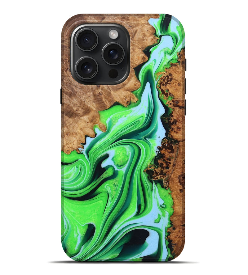 iPhone 16 Pro Max Wood+Resin Live Edge Phone Case - Oaklynn (Green, 722787)