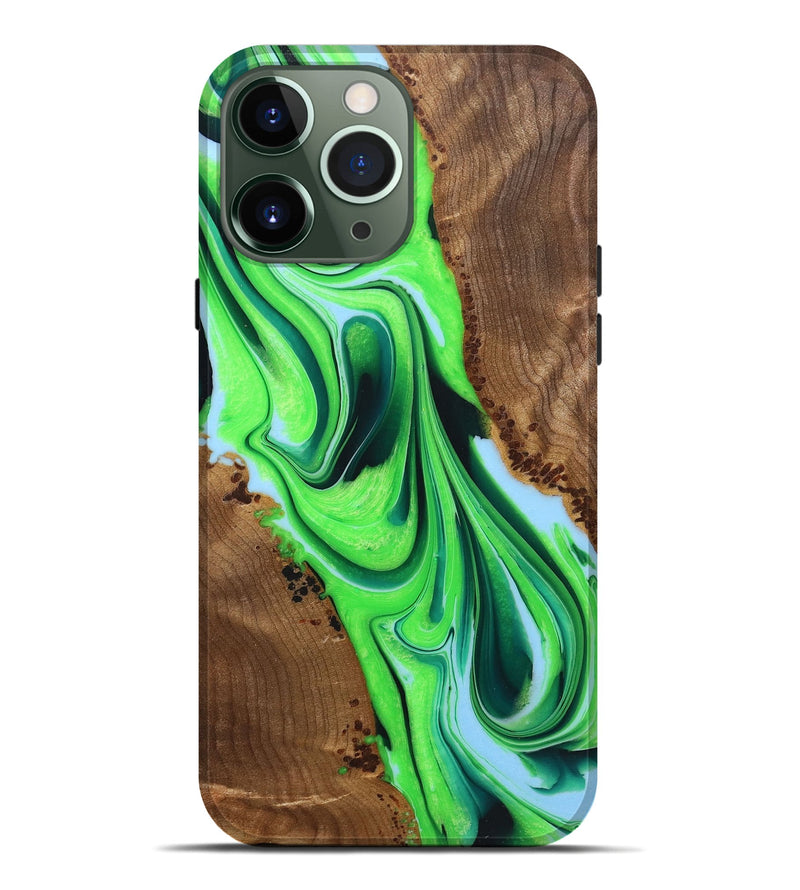 iPhone 13 Pro Max Wood+Resin Live Edge Phone Case - Eduardo (Green, 722788)