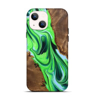 iPhone 14 Wood+Resin Live Edge Phone Case - Eduardo (Green, 722788)