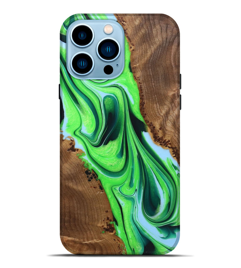 iPhone 14 Pro Max Wood+Resin Live Edge Phone Case - Eduardo (Green, 722788)