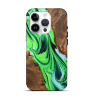 iPhone 15 Pro Wood+Resin Live Edge Phone Case - Eduardo (Green, 722788)