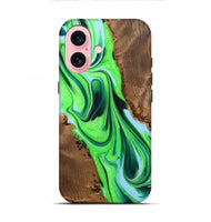 iPhone 16 Wood+Resin Live Edge Phone Case - Eduardo (Green, 722788)