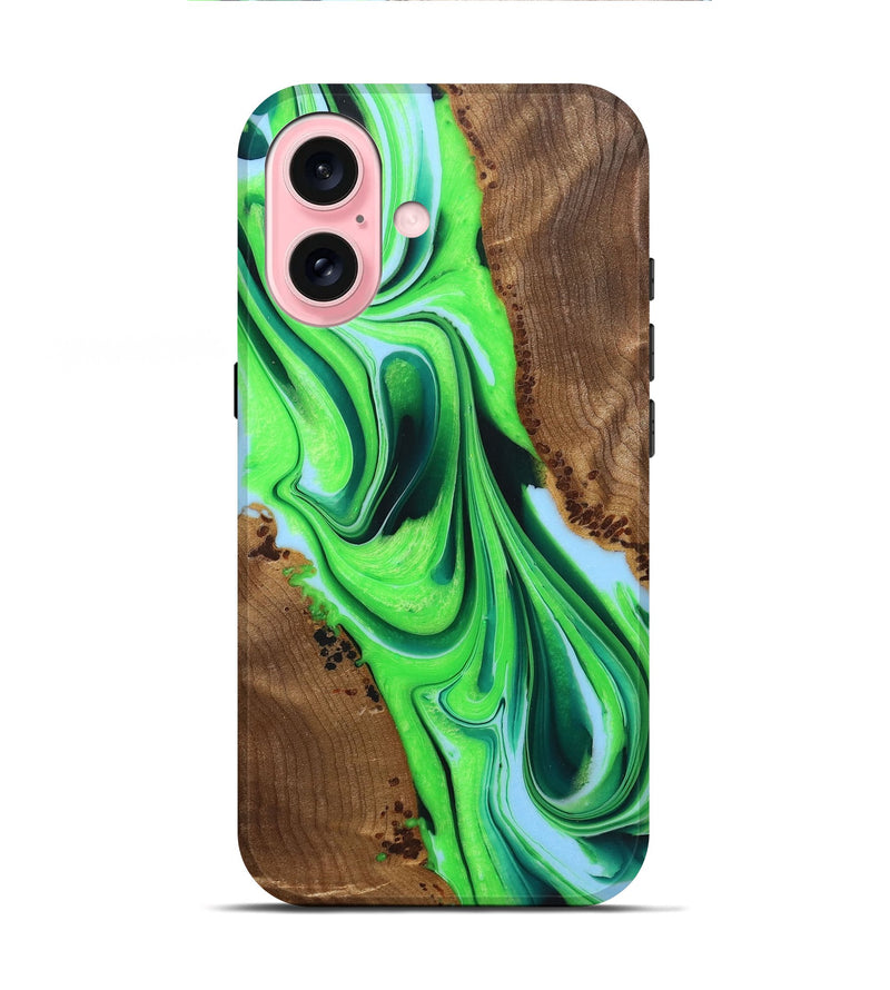 iPhone 16 Wood+Resin Live Edge Phone Case - Eduardo (Green, 722788)