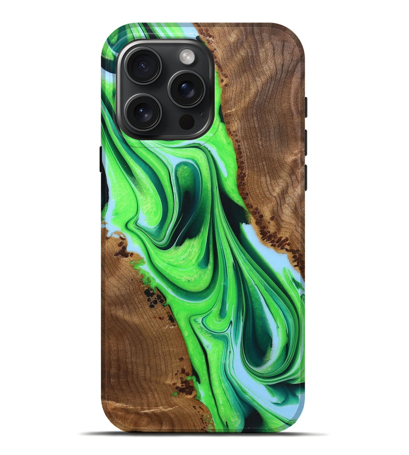 iPhone 16 Pro Max Wood+Resin Live Edge Phone Case - Eduardo (Green, 722788)