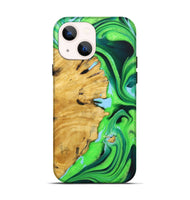 iPhone 14 Wood+Resin Live Edge Phone Case - Dwight (Green, 722789)