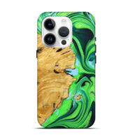 iPhone 15 Pro Wood+Resin Live Edge Phone Case - Dwight (Green, 722789)