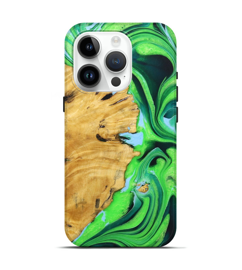 iPhone 15 Pro Wood+Resin Live Edge Phone Case - Dwight (Green, 722789)