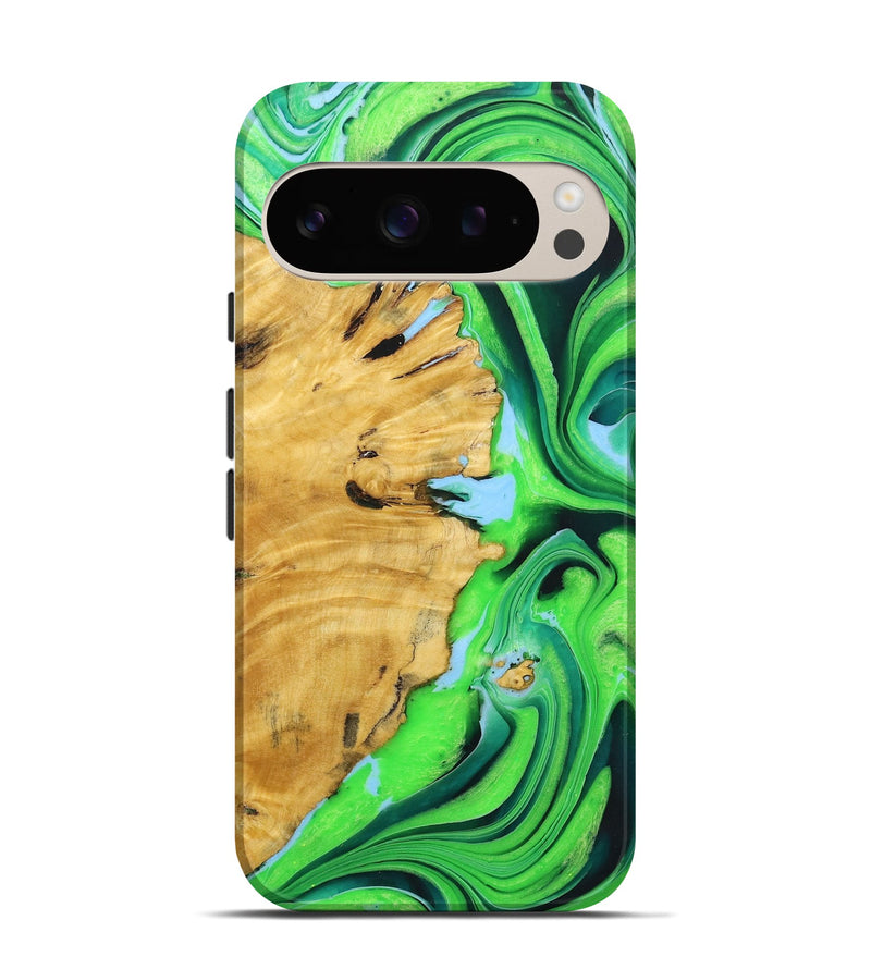 Pixel 9 Wood+Resin Live Edge Phone Case - Dwight (Green, 722789)