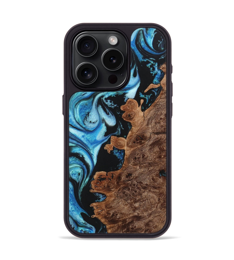 iPhone 15 Pro Wood+Resin Phone Case - Miriam (Blue, 722797)