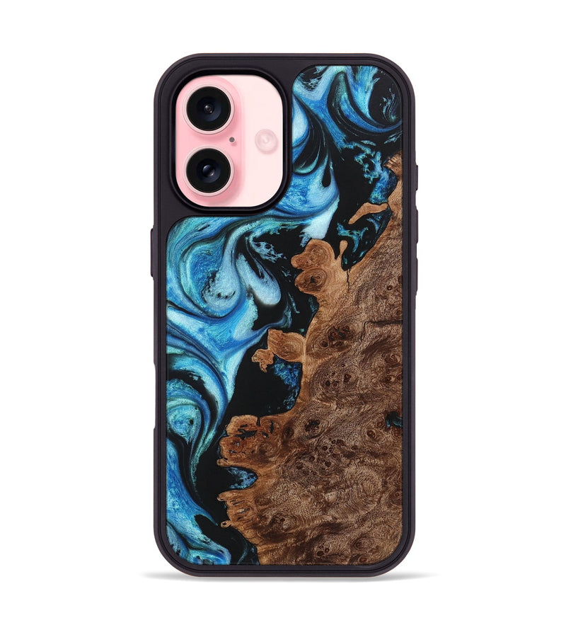 iPhone 16 Wood+Resin Phone Case - Miriam (Blue, 722797)