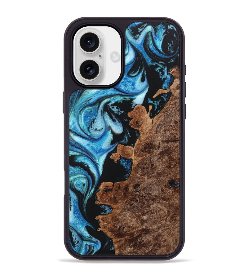 iPhone 16 Plus Wood+Resin Phone Case - Miriam (Blue, 722797)