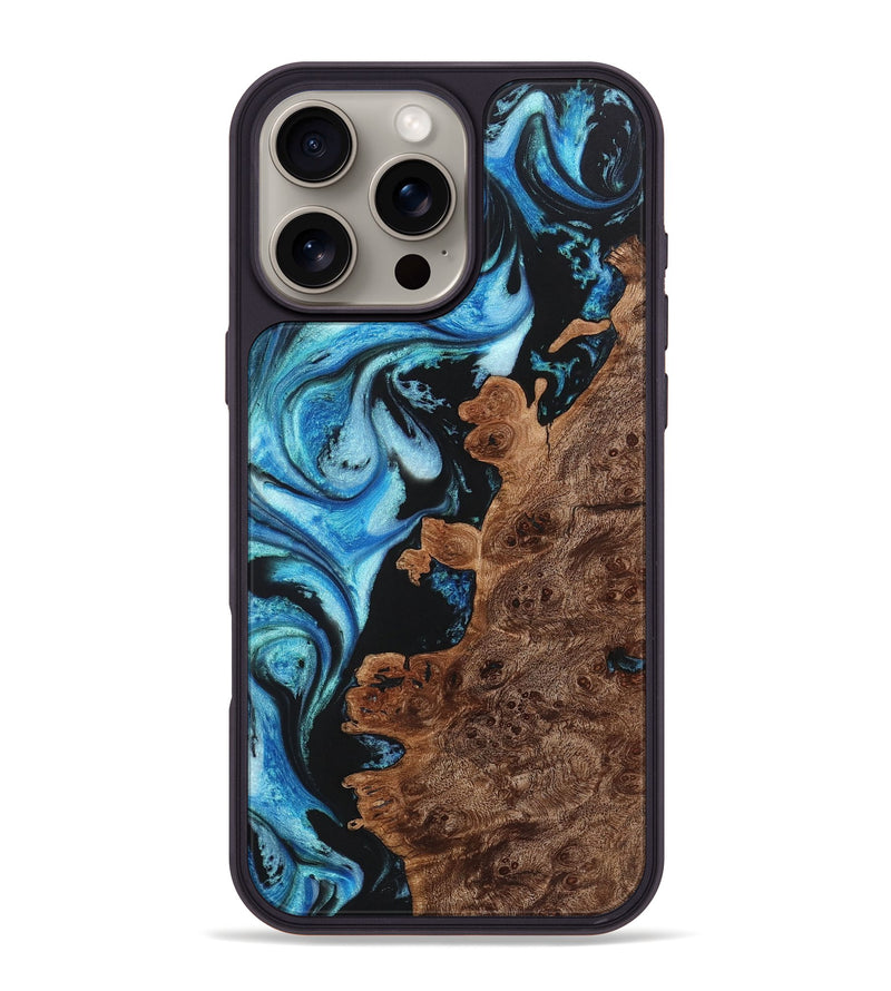 iPhone 16 Pro Max Wood+Resin Phone Case - Miriam (Blue, 722797)