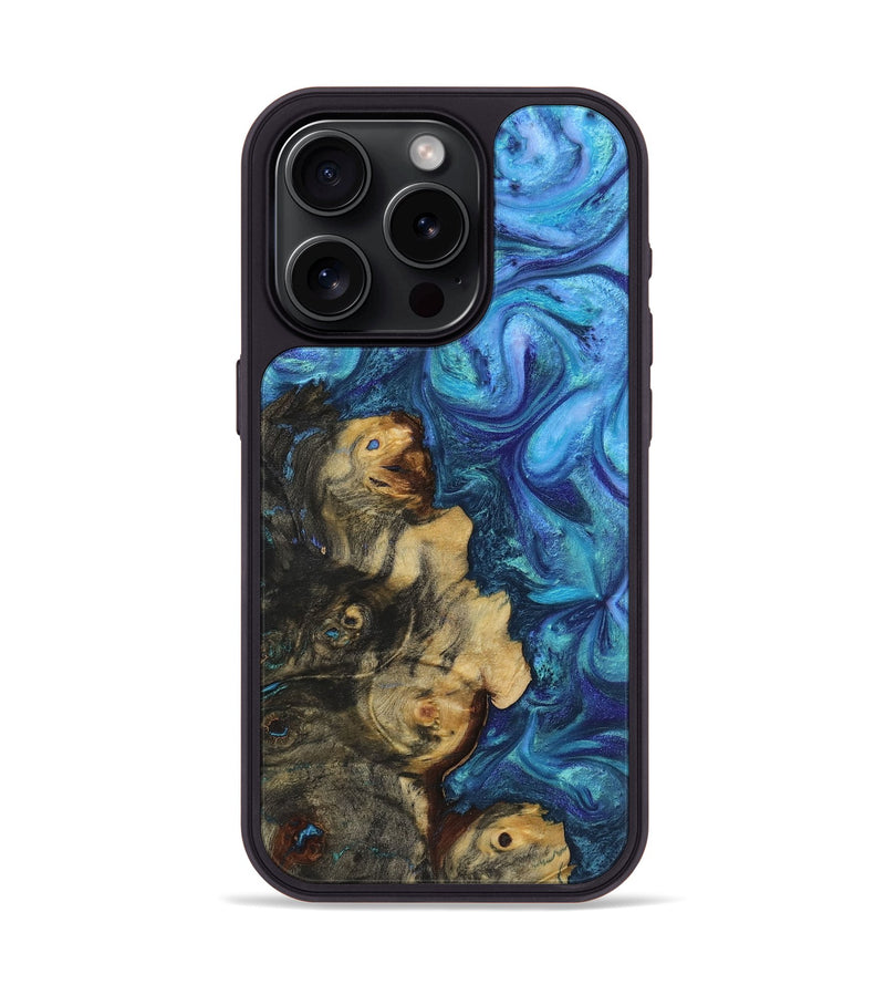 iPhone 15 Pro Wood+Resin Phone Case - Jasmine (Blue, 722799)