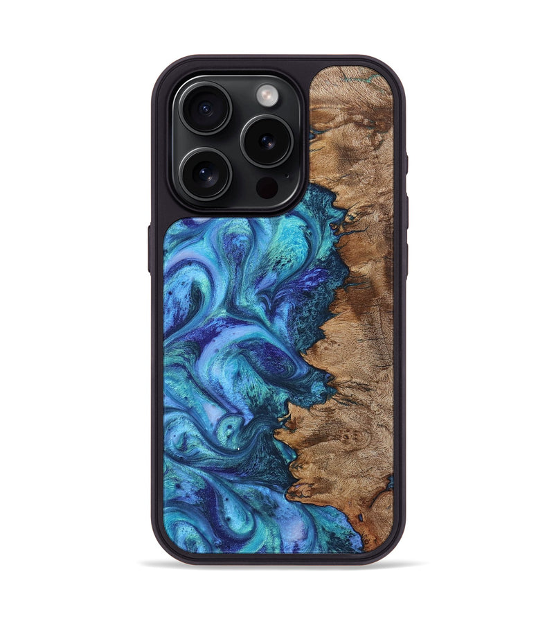 iPhone 15 Pro Wood+Resin Phone Case - Lauryn (Blue, 722801)