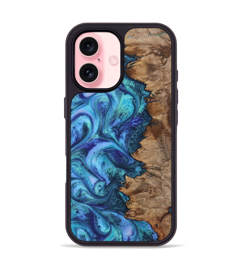 iPhone 16 Wood+Resin Phone Case - Lauryn (Blue, 722801)