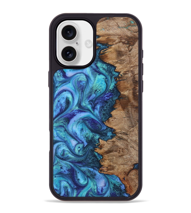 iPhone 16 Plus Wood+Resin Phone Case - Lauryn (Blue, 722801)