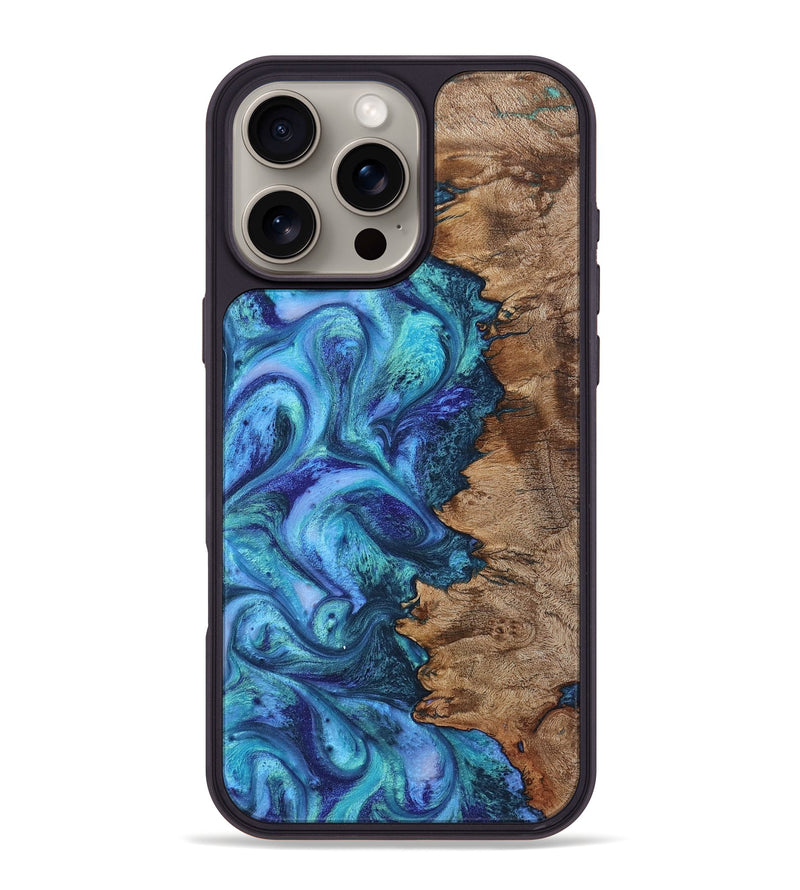 iPhone 16 Pro Max Wood+Resin Phone Case - Lauryn (Blue, 722801)