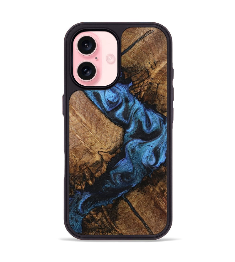 iPhone 16 Wood+Resin Phone Case - Brad (Blue, 722804)