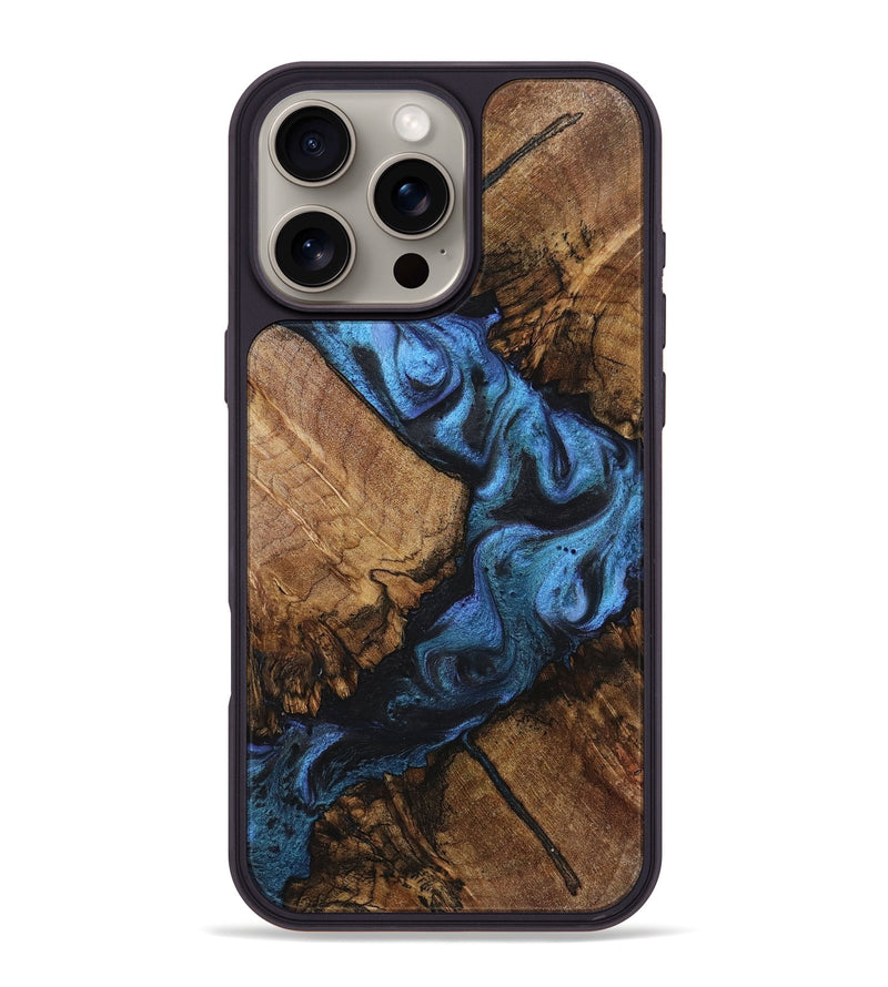 iPhone 16 Pro Max Wood+Resin Phone Case - Brad (Blue, 722804)