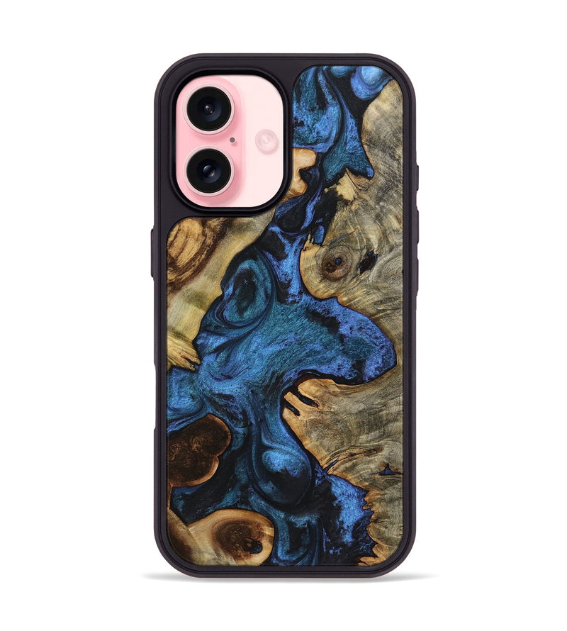 iPhone 16 Wood+Resin Phone Case - Elsa (Blue, 722805)