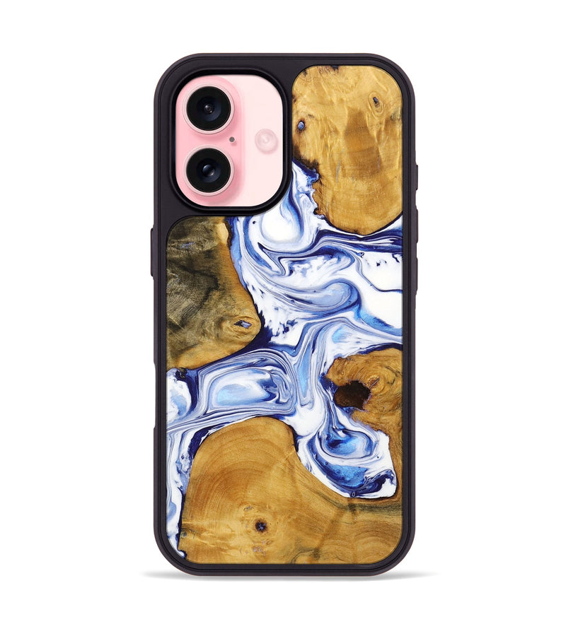 iPhone 16 Wood+Resin Phone Case - Rosa (Blue, 722806)